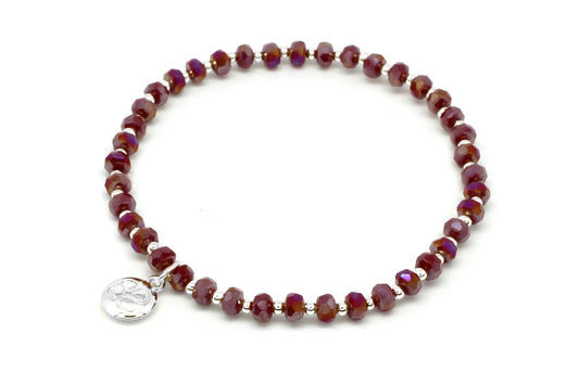 Prunus Burgundy & Silver Stretch Crystal Bracelet