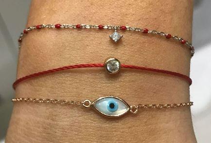 Red Bead and Chain Bracelet With Hanging CZ