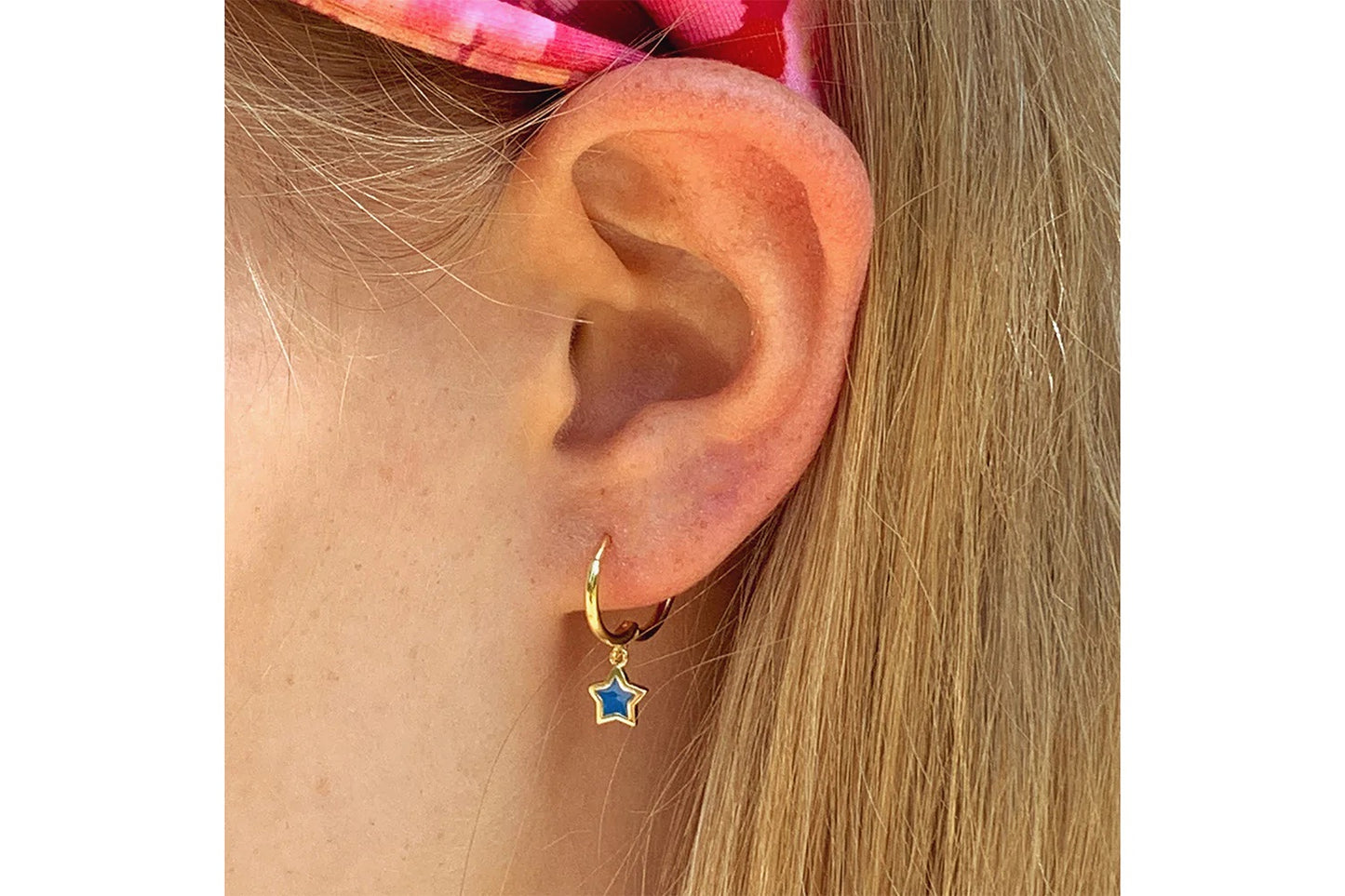 Judd Blue Star Charm Gold Hoop Earrings