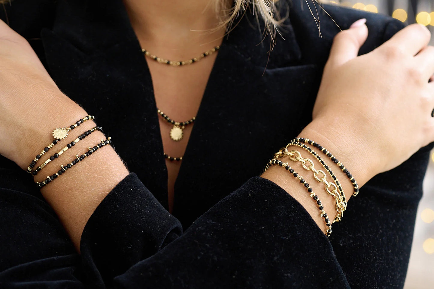 Panacea Black Spinel Gold Gemstone Necklace
