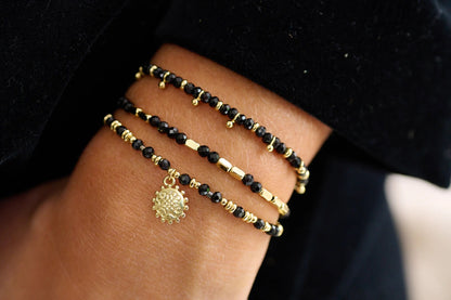 Morse Code Inspiration Black Spinel Gold Bracelet