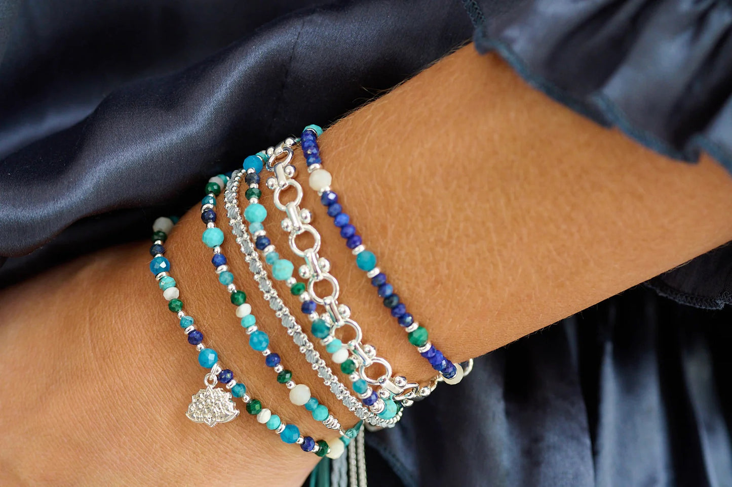 Unique Turquoise and Lapis Silver Bracelet