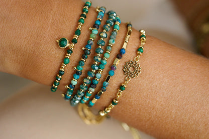 Prunus Green & Gold with other bracelets in collection