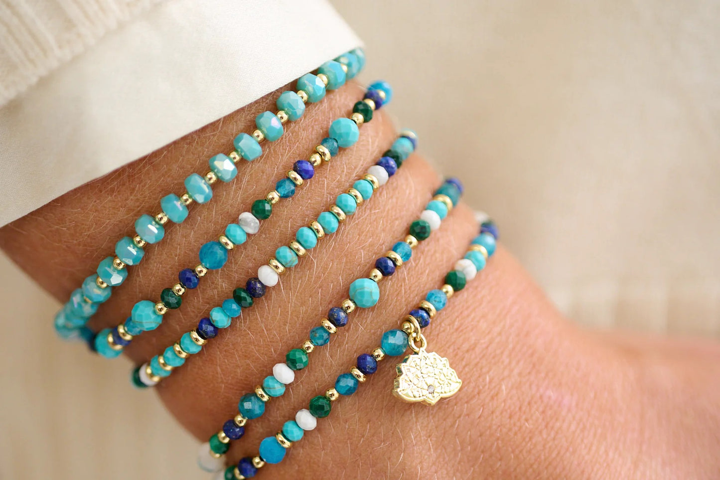 Prunus Turquoise & Gold Crystal Stretch Bracelet